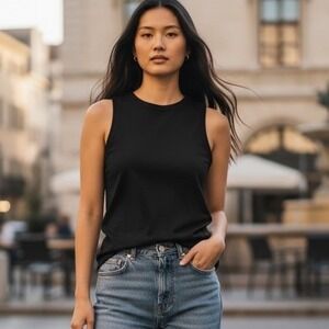 Adrienne Vittadini Black Sleeveless Tank Top Minimalist Lightweight Knit Size XS